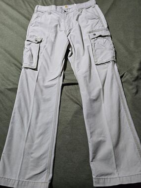 Carhartt Relaxed Fit 34x32 Mens Work Cargo Khaki Pants 100% Cotton Rugged Flex